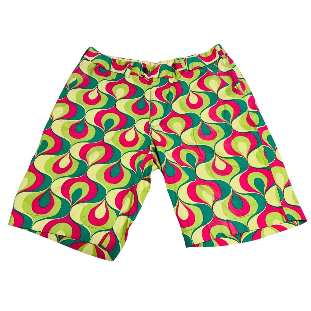 Loudmouth Golf Shorts 34 Mens Ribbon Candy Swirl Retro Groovy 70s Funky Preppy